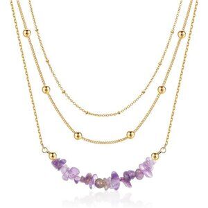 💎 Layered Stone Necklace | 14K Gold Plated Multi-Chain Pendant